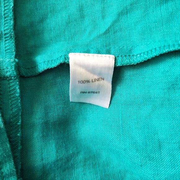 J. Jill Love Linen Dress Womens Size 2X Teal Blue Front Apron Pockets 100% - Picture 4 of 9
